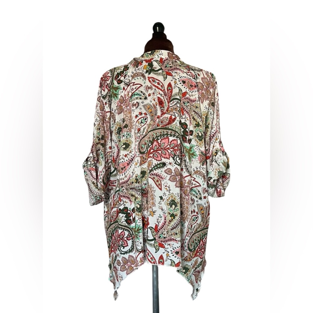 Grand & Greene Boho Paisley Tunic Blouse Roll Tab Sleeve Button Up Plus Size 1X - Picture 3 of 11